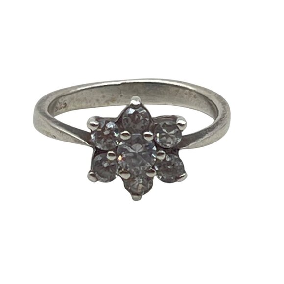 Jewelry - Sterling Silver CZ Cluster Ring Flower Size 7.75 Vintage Y2K 925 Classic 2.9g